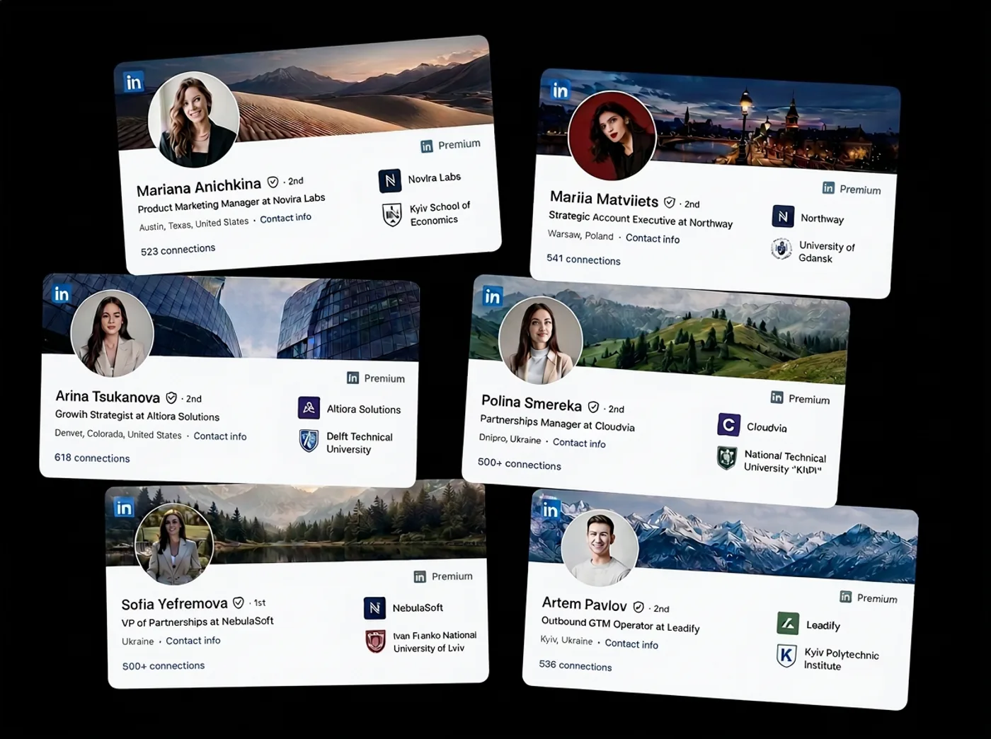 Examples of human-verified LinkedIn profiles available for rent
